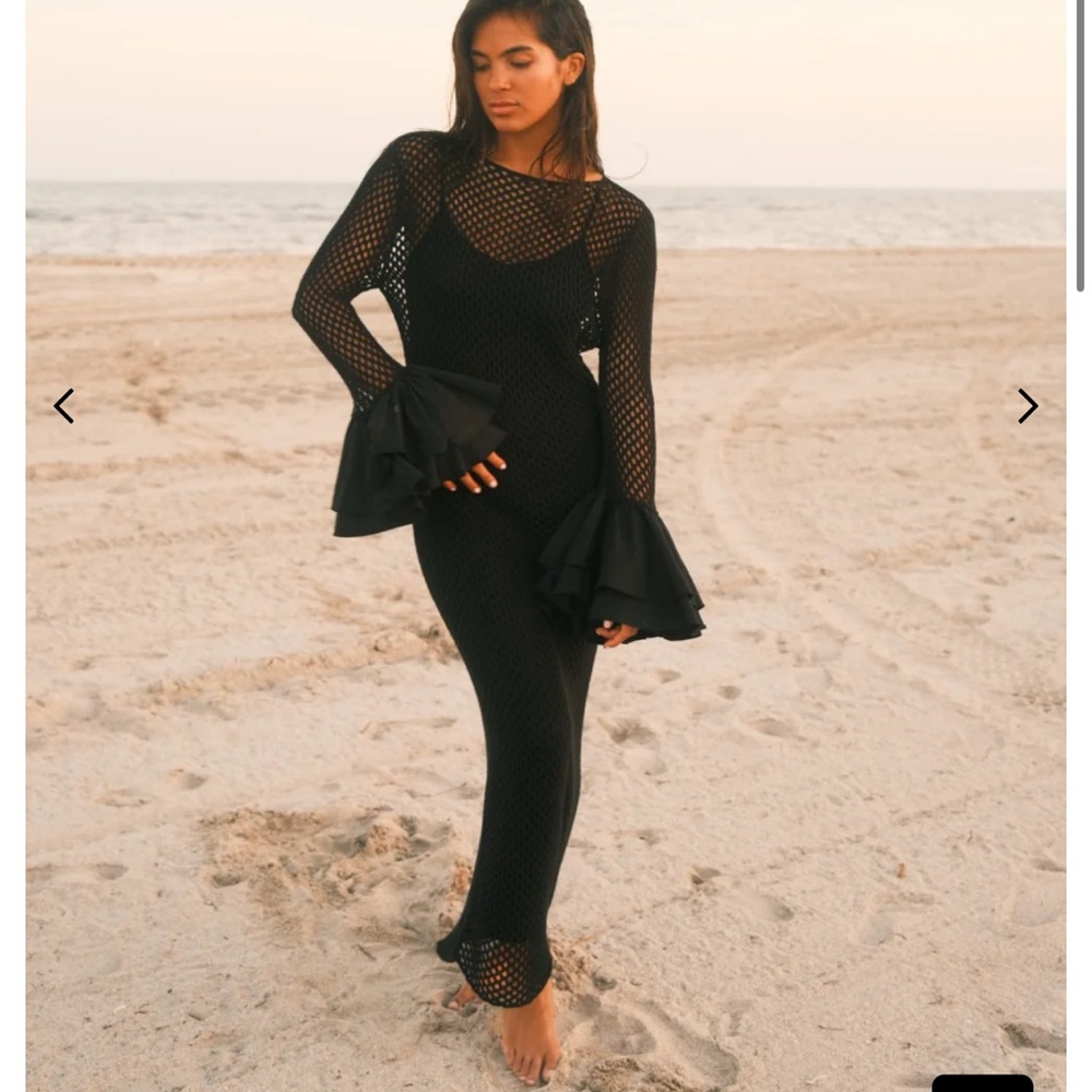 CROCHET CONTRAST RUFFLE SLEEVE DRESS - Picture 3 of 4